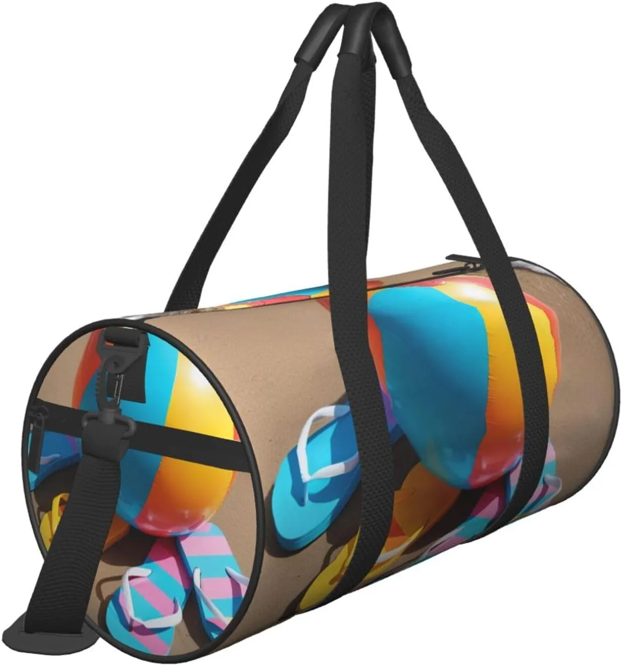Colorful Flip Flops Beach Ball Printed Travel Bag,Round Personal Item Storage bag,Foldie Duffel Bag for Traveling Vacation,Fitness,Sports