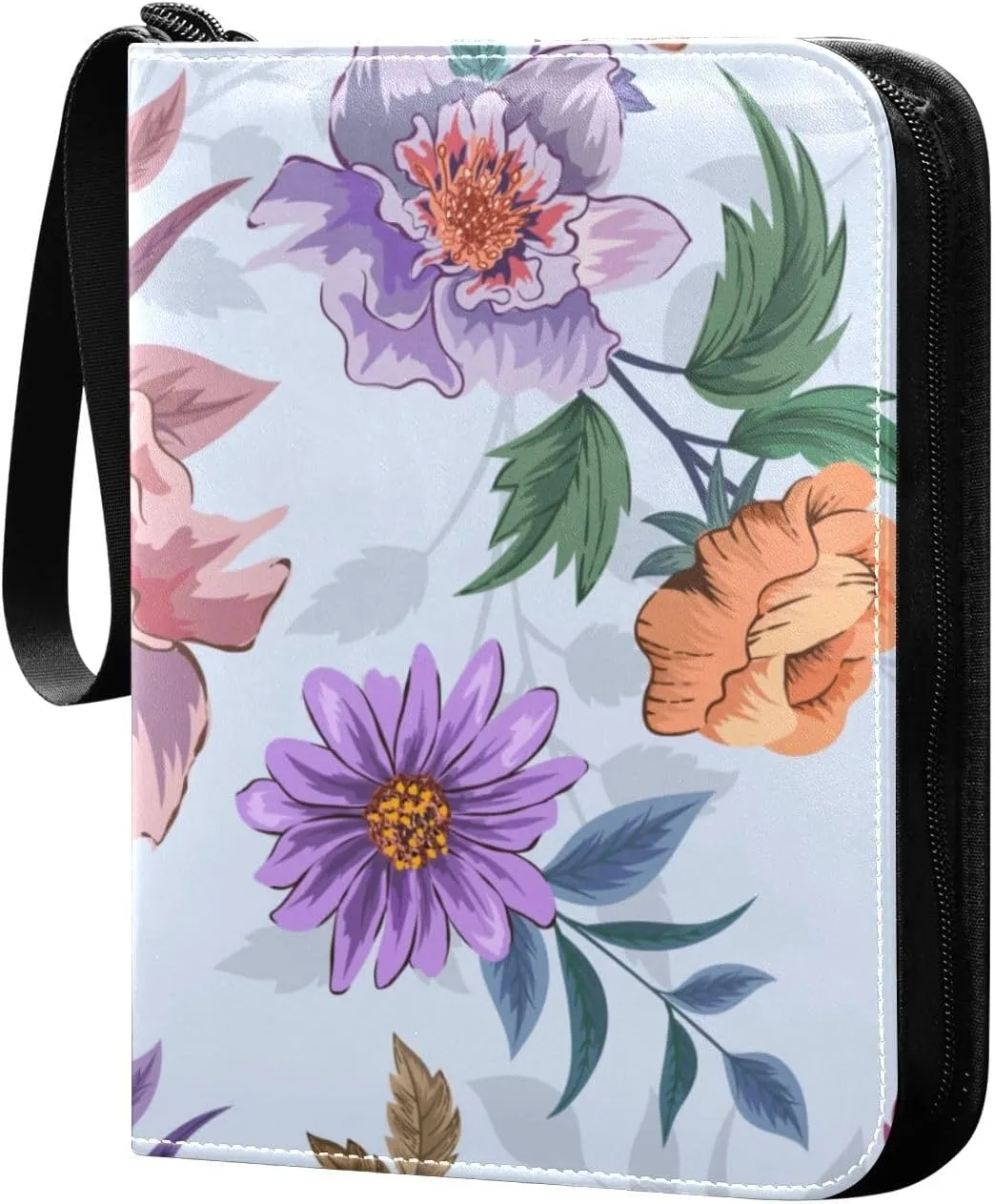 Colorful-pattern-with-floral Card Binder 4 Pocket, Fits 400 Cards,Trading Card Binder with Sleeves, Waterproof Sports Card Binder with Zip Collectible Trading Card Albums for Collectible Game Cards MT
