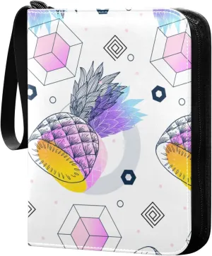 Colorful Pineapple Pattern Card Binder 4 Pocket, Fits 400 Cards,Trading Card Binder with Sleeves, Waterproof Sports Card Binder with Zip Collectible Trading Card Albums for Collectible Game Cards MTG
