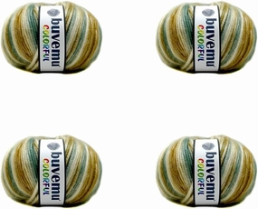 Colorful Self-Striping Multicolor Fuzzy with Subtle Sheen Yarn,V PolyesterD Acrylic, Each 1.76Oz (50 gr)/ 125yds(115m)(4 Balls) (Teal, Ecru, Camel)