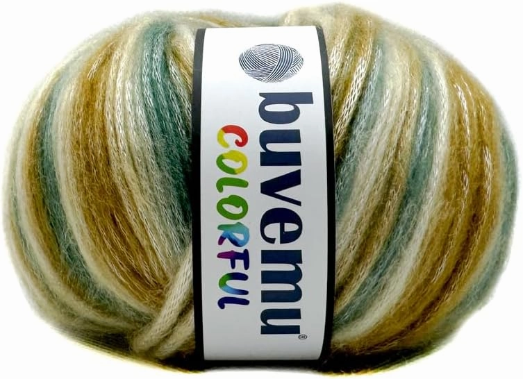 Colorful Self-Striping Multicolor Fuzzy with Subtle Sheen Yarn,V PolyesterD Acrylic, Each 1.76Oz (50 gr)/ 125yds(115m)(4 Balls) (Teal, Ecru, Camel)