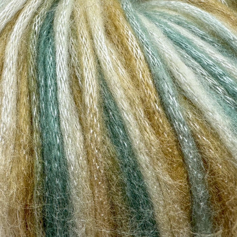 Colorful Self-Striping Multicolor Fuzzy with Subtle Sheen Yarn,V PolyesterD Acrylic, Each 1.76Oz (50 gr)/ 125yds(115m)(4 Balls) (Teal, Ecru, Camel)