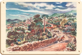 Colorful Taxco Mexico - United Air Lines - Vintage Travel Poster by Joseph Fehér 1948-8 x 12 inch Vintage Wood Art Sign