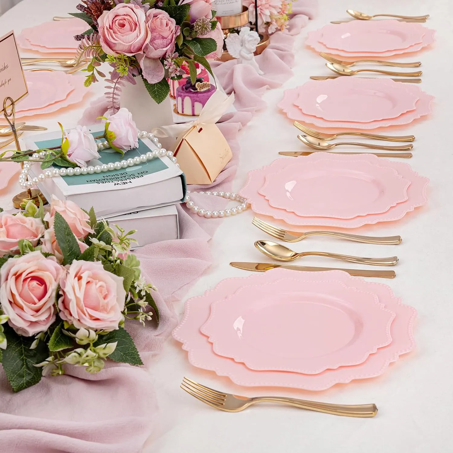 COLOSUS Disposable Pink Party Plastic Plates Set, 60 Pack (30 Guest) Dinner & Salad/Dessert Plate for Spring Wedding Birthday Party Dinner,Easter Day party plates