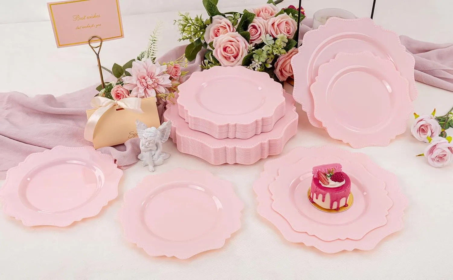 COLOSUS Disposable Pink Party Plastic Plates Set, 60 Pack (30 Guest) Dinner & Salad/Dessert Plate for Spring Wedding Birthday Party Dinner,Easter Day party plates