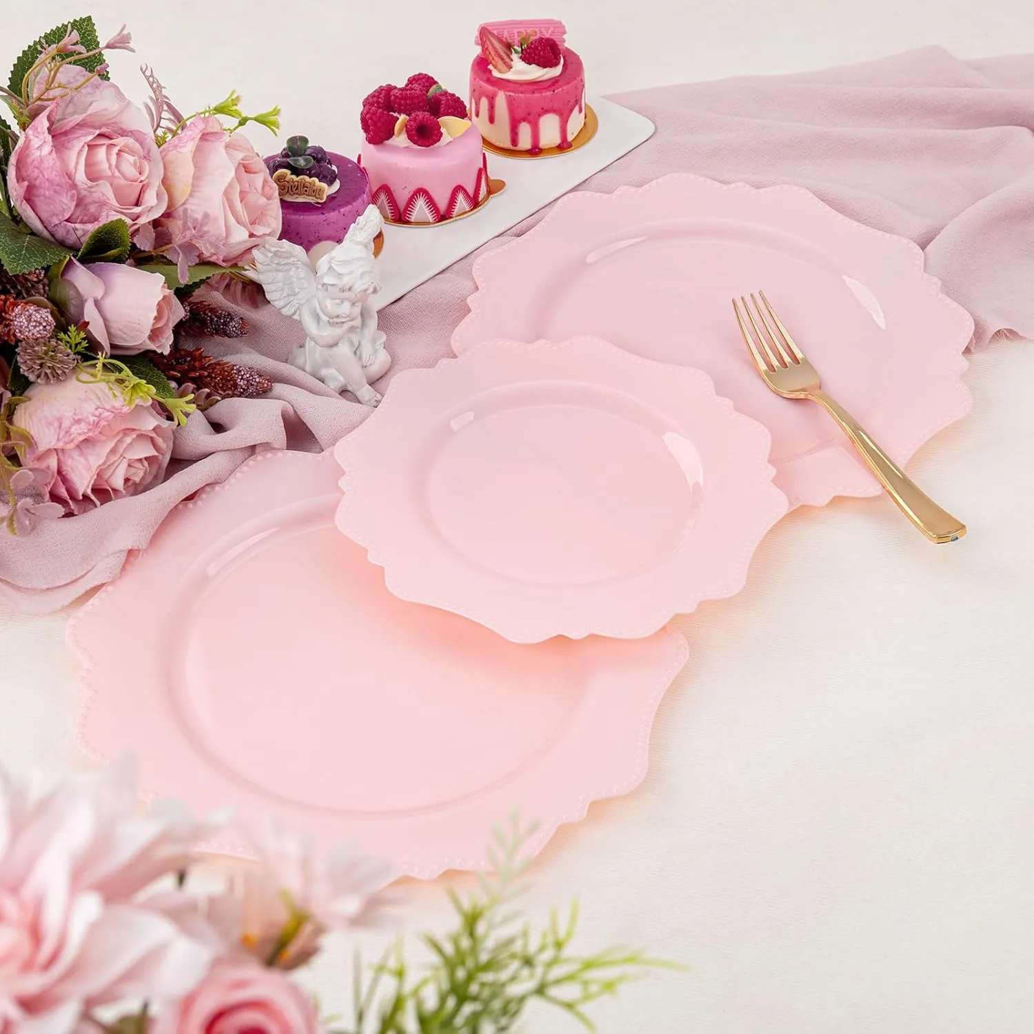 COLOSUS Disposable Pink Party Plastic Plates Set, 60 Pack (30 Guest) Dinner & Salad/Dessert Plate for Spring Wedding Birthday Party Dinner,Easter Day party plates