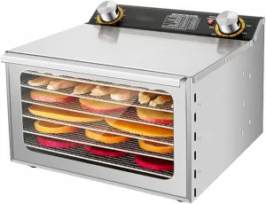 Commercial stainless steel food dehydrator dryer with 12 hour timer and 30-9°C constant temperature control, with peel and roll plate