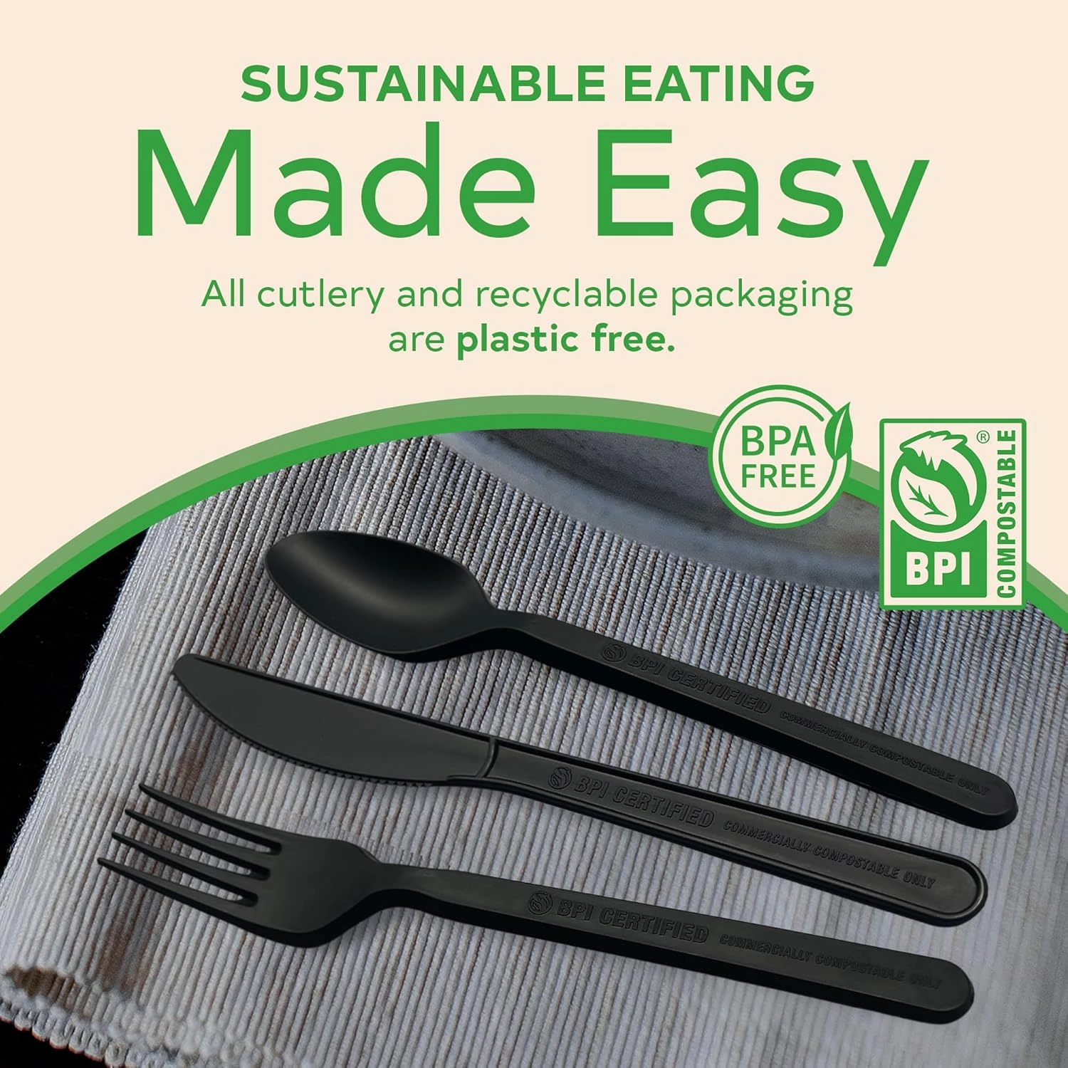 Compostable Cutlery Set, Plant-Based Compostable Utensils Disposable, Dishwasher-Safe Compostable Silverware, 380-Piece Disposable Cutlery, Plant a Tree with Every Box, Charcoal Black