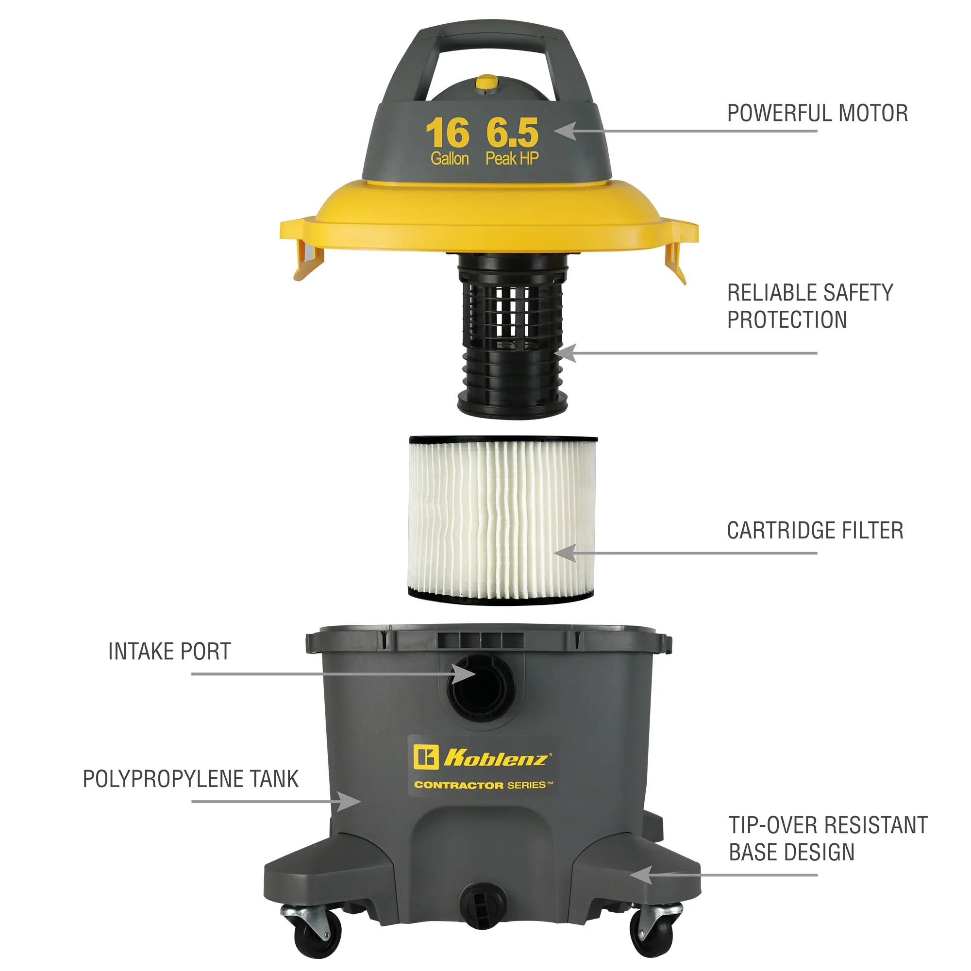 Contractor 16 Gallon 6.5 PHP Wet Dry Shop Vacuum WD-16 C4
