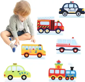 Coola 6 Pcs DIY Craft City Cars and Train Toy Vehicles Set, Including Police Car, Ambulance, Bus, Train, Fire Truck, Taxi, Craft Kits for Kids Ages 3-8, Felt Craft Kits Car Toy for Boy and Girls