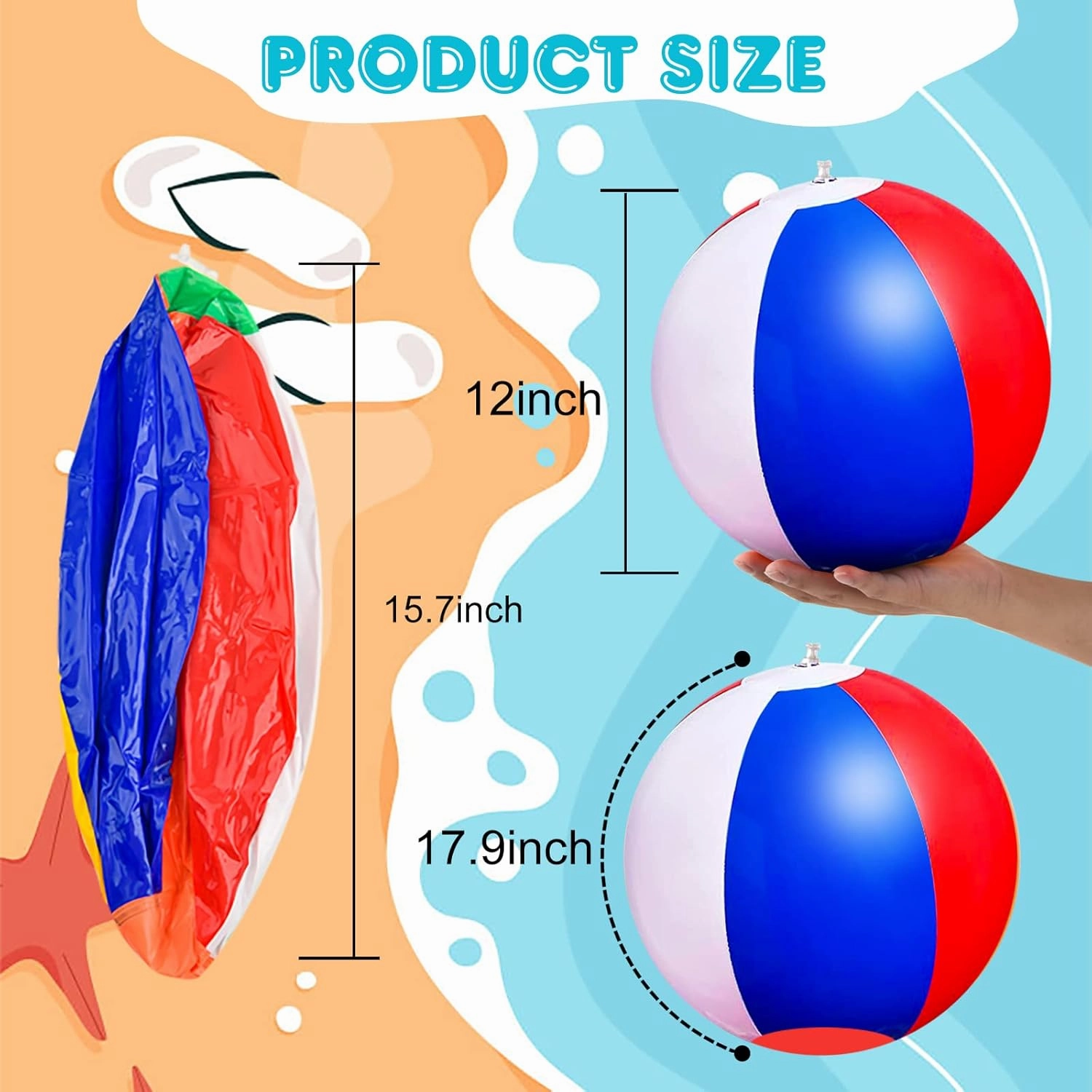 Coopay 12/24/36 Pack 16" Large Inflatable Colorful Beach Balls Classic Rainbow Swimming Pool Ball Birthday Beach Party Decoration Summer Water Games Gifts 16 to 12 Inches from Deflated to Inflated
