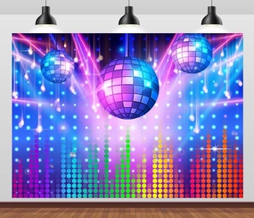 CORFOTO 7x5ft Fabric Sparkling Disco Ball Backdrop for Photography Vintage 70s 80s 90s Disco Stage Background Night Club Neon Dance Party Decorations Photoshoot Booth Studio Props