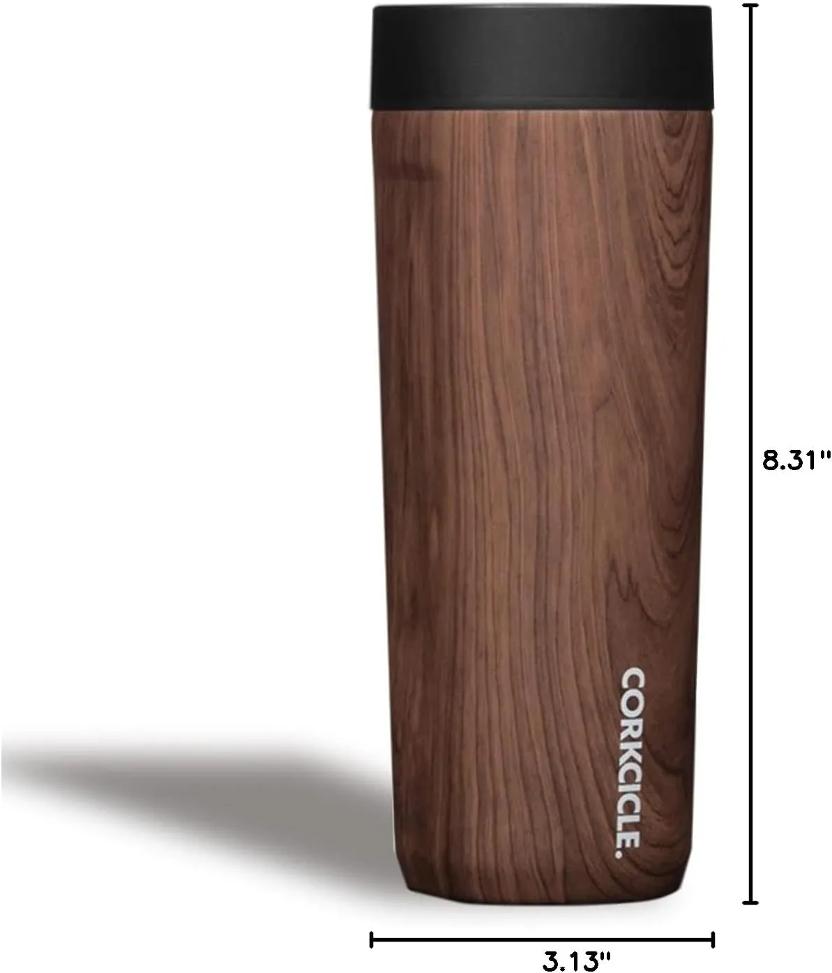 Corkcicle Commuter Cup Travel Mug with 360° Sip Lid, Walnut Wood, 17 oz – Insulated Coffee Mug with Lid Keeps Beverages Cold 18 Hours, Hot 5 Hours – Cupholder Friendly & Spill-Proof Slim Tumbler
