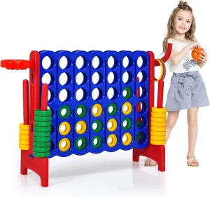 COSTWAY Jumbo 4-to-Score Giant Game Set for Kids & Adults, 2.5Ft Indoor Outdoor Game with Basketball Hoop, Ring Game, 42 Jumbo Rings, Quick-Release Slider, Perfect for Birth & Holiday Party