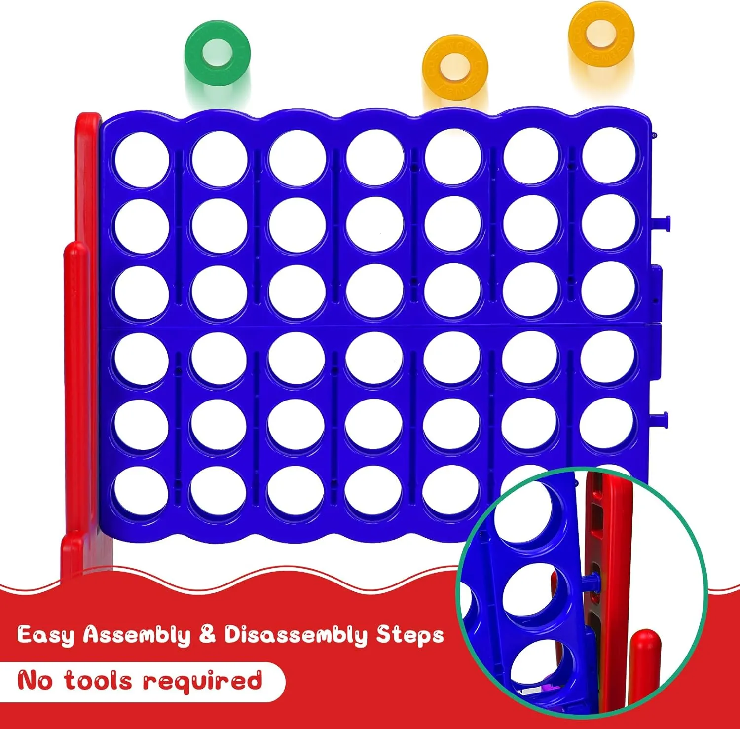 COSTWAY Jumbo 4-to-Score Giant Game Set for Kids & Adults, 2.5Ft Indoor Outdoor Game with Basketball Hoop, Ring Game, 42 Jumbo Rings, Quick-Release Slider, Perfect for Birth & Holiday Party