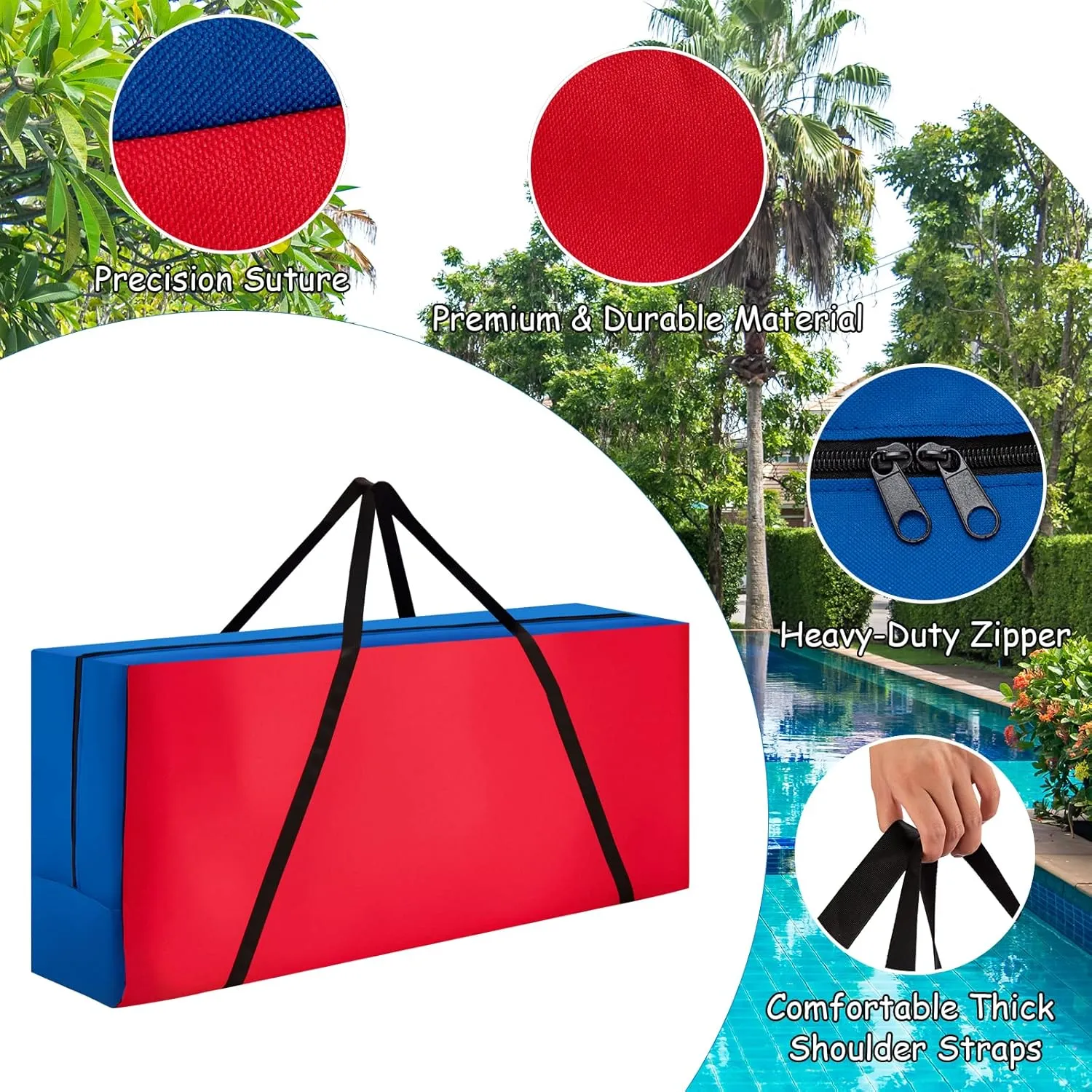 COSTWAY Jumbo 4-to-Score Giant Game Set with Carrying Bag, 2.5Ft Indoor Outdoor Game Set with Basketball Hoop, Ring Game, 42 Jumbo Rings, Quick-Release Slider, for Kids & Adults