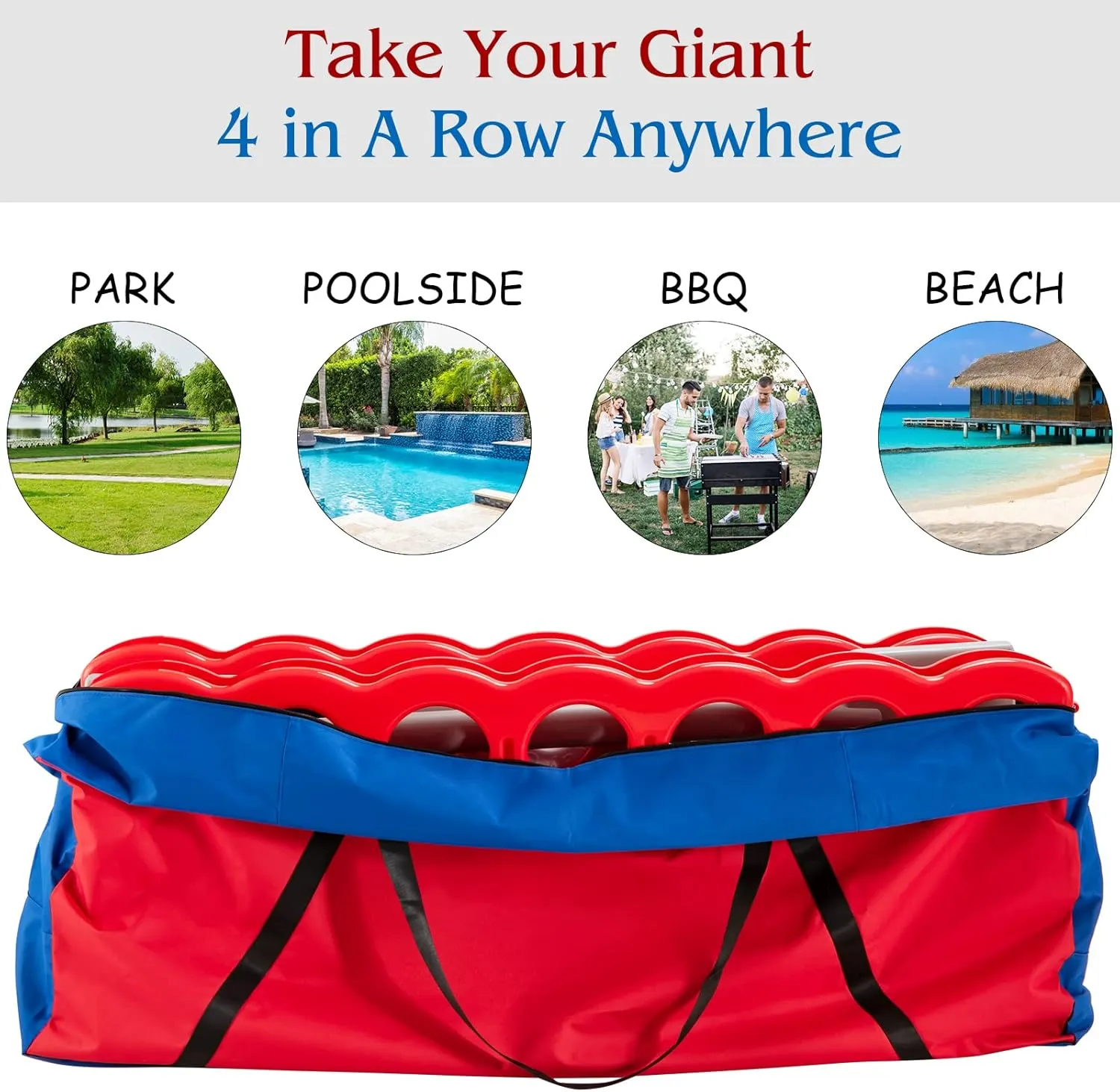 COSTWAY Jumbo 4-to-Score Giant Game Set with Carrying Bag, 2.5Ft Indoor Outdoor Game Set with Basketball Hoop, Ring Game, 42 Jumbo Rings, Quick-Release Slider, for Kids & Adults
