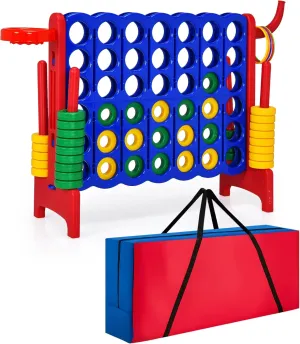 COSTWAY Jumbo 4-to-Score Giant Game Set with Carrying Bag, 2.5Ft Indoor Outdoor Game Set with Basketball Hoop, Ring Game, 42 Jumbo Rings, Quick-Release Slider, for Kids & Adults