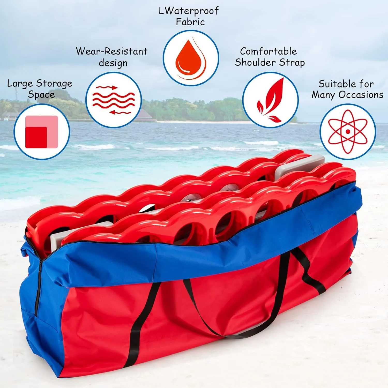 COSTWAY Jumbo 4-to-Score Giant Game Set with Carrying Bag, 2.5Ft Indoor Outdoor Game Set with Basketball Hoop, Ring Game, 42 Jumbo Rings, Quick-Release Slider, for Kids & Adults