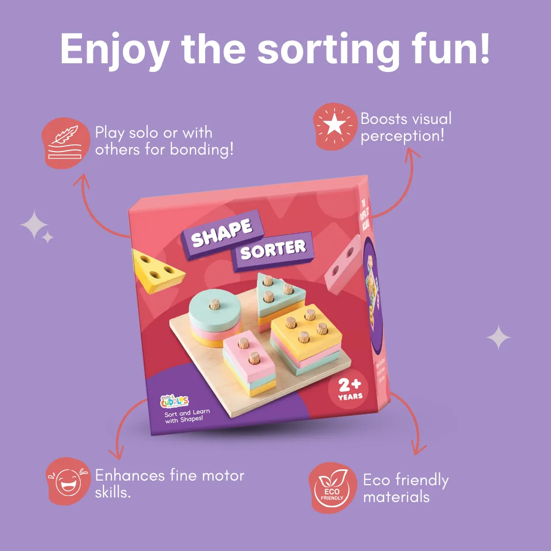 Cots and Cuddles - Wooden Shape Sorter Toy for Toddlers (2  Year Old)