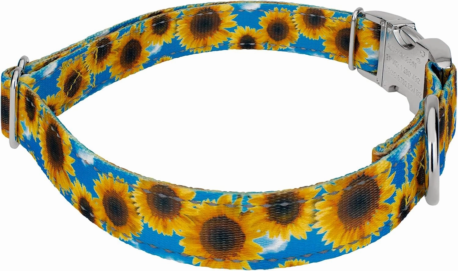Country Brook Petz - Premium Sunflowers Reflective Dog Collar Collection Featuring Night Safe Designs (1 Inch, Large)