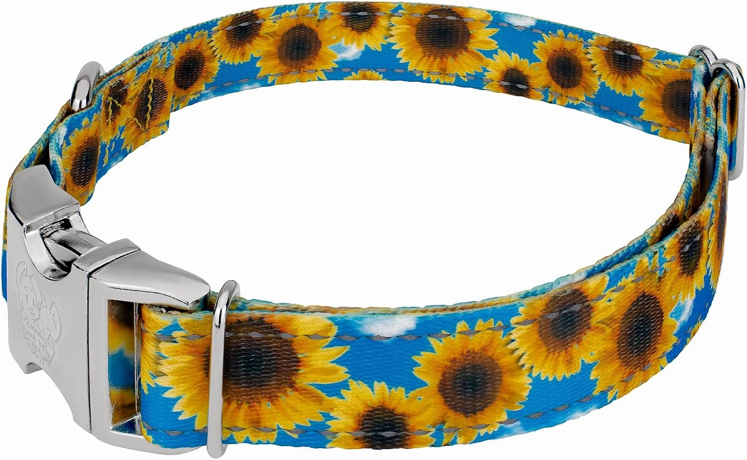 Country Brook Petz - Premium Sunflowers Reflective Dog Collar Collection Featuring Night Safe Designs (1 Inch, Large)