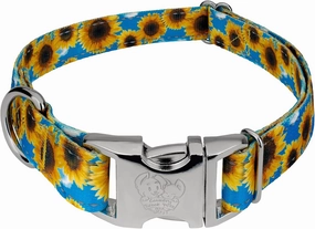 Country Brook Petz - Premium Sunflowers Reflective Dog Collar Collection Featuring Night Safe Designs (1 Inch, Large)