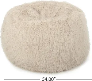 Cozy 5 Foot Rounded Faux Fur Bean Bag for Ultimate Comfort, Soft and Stylish, Relaxing in Living Room or Bedroom, Taupe