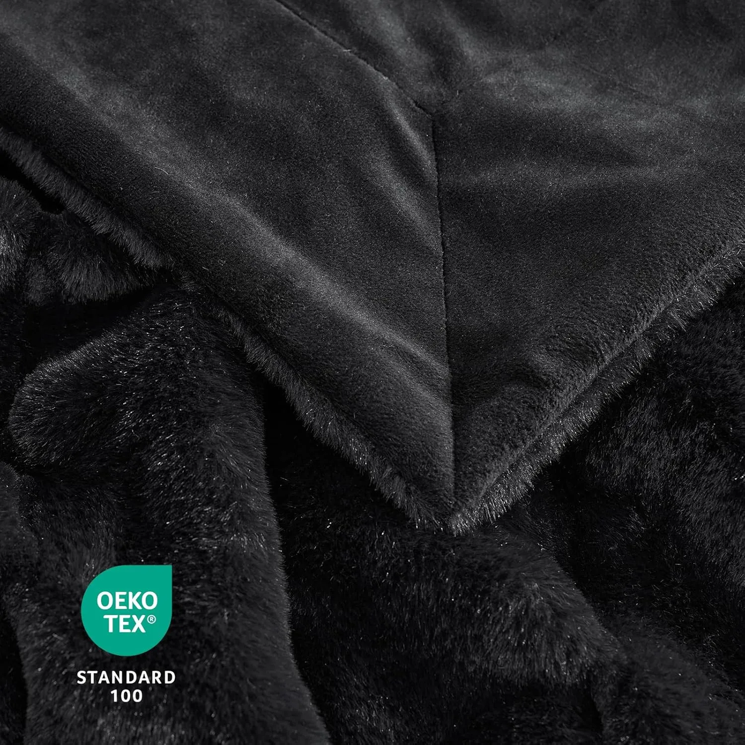 Cozy Bliss Faux Fur Throw Blanket for Couch, Cozy Warm Plush Striped Blanket for Sofa Bedroom Living Room, Black