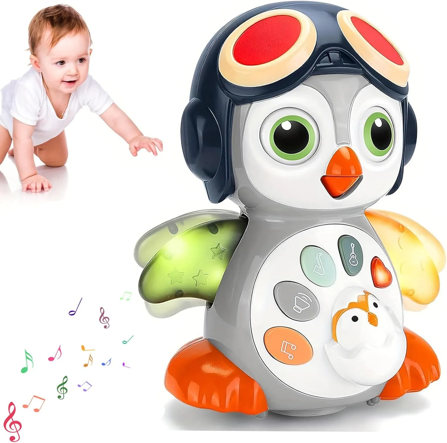 Crawling Toy for Babies 6-12 Months, Tummy Time Baby Shower Birthday Gifts for 3-18 Months Boys Girls, Penguin Light Up Musical Toys, Baby Sensory Toys 6-12 Month, 1 Year Old Boy Girl Toy