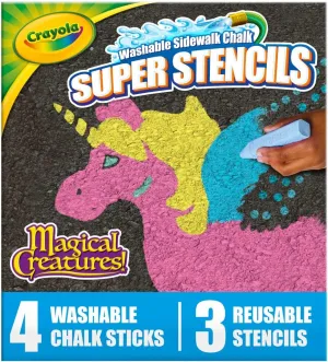 Crayola Super Stencils Magical Creatures Set (3ct), Large Sidewalk Chalk for Kids, Washable Sidewalk Chalk, Outdoor Toys, Ages 4 