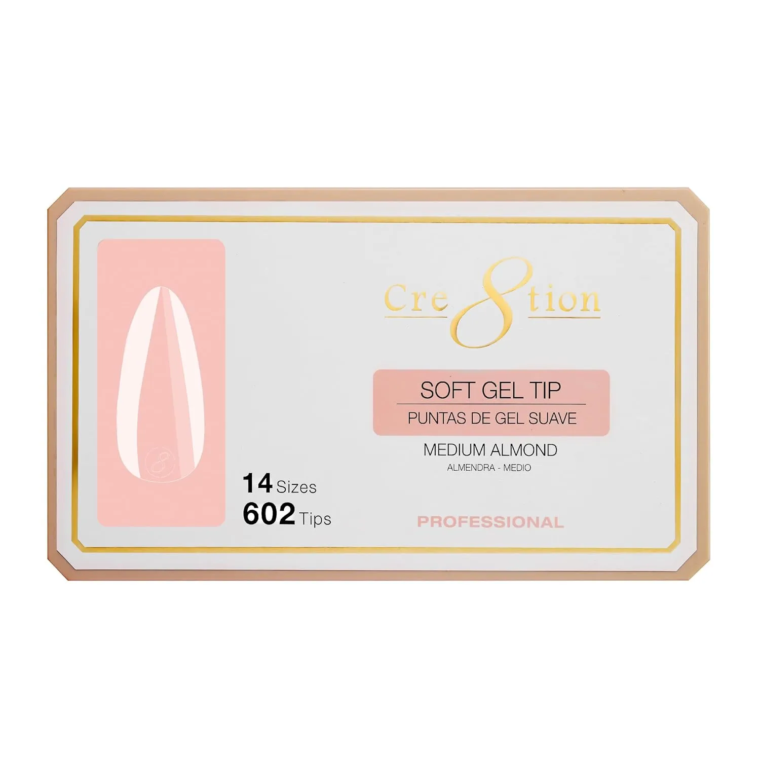 Cre8tion Soft Gel Nail Tips, Medium Almond Shape, 602 Tips in 14 Sizes (00-9) for Professional Nail Extensions