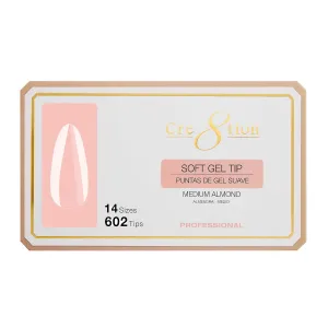 Cre8tion Soft Gel Nail Tips, Medium Almond Shape, 602 Tips in 14 Sizes (00-9) for Professional Nail Extensions