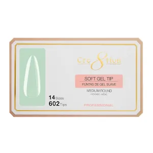 Cre8tion Soft Gel Nail Tips, Medium Round Shape, 602 Tips in 14 Sizes (00-9) for Professional Nail Extensions