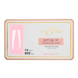 Cre8tion Soft Gel Nail Tips, Medium Square Shape, 602 Tips in 14 Sizes (00-9) for Professional Nail Extensions