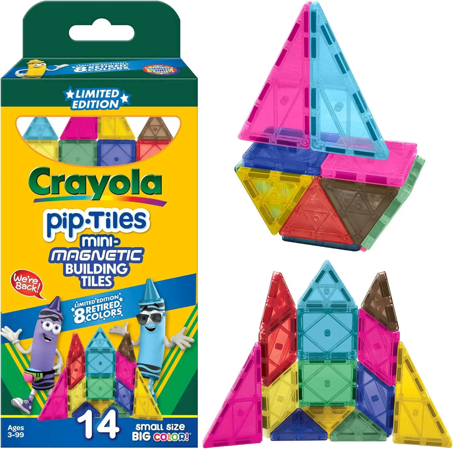 CreateOn Crayola Retro PIP Magnetic Tiles Set, Building Set for Kids, STEM Toys for Boys and Girls Ages 3 and Up, 14-Piece Set