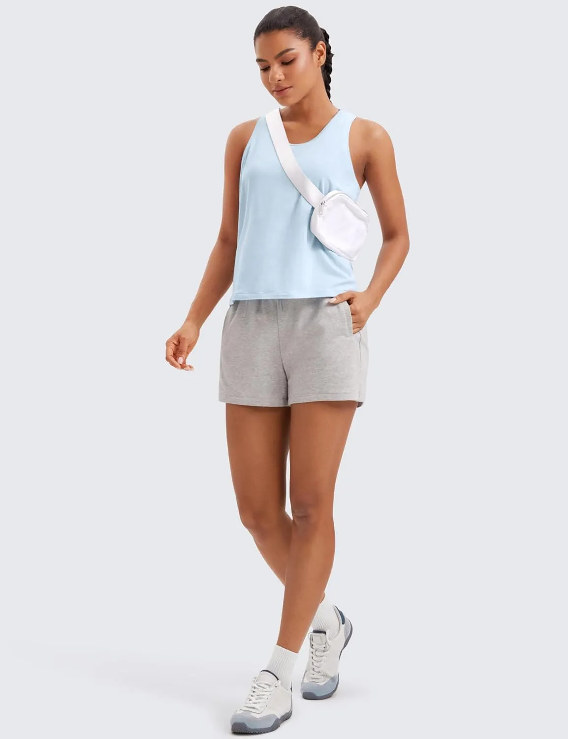 CRZ YOGA Pima Cotton Scoop Neck Tank Racerback Workout Tops for Women Soft Casual Basic Sleeveless Shirts