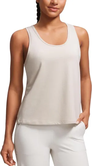 CRZ YOGA Pima Cotton Scoop Neck Tank Racerback Workout Tops for Women Soft Casual Basic Sleeveless Shirts