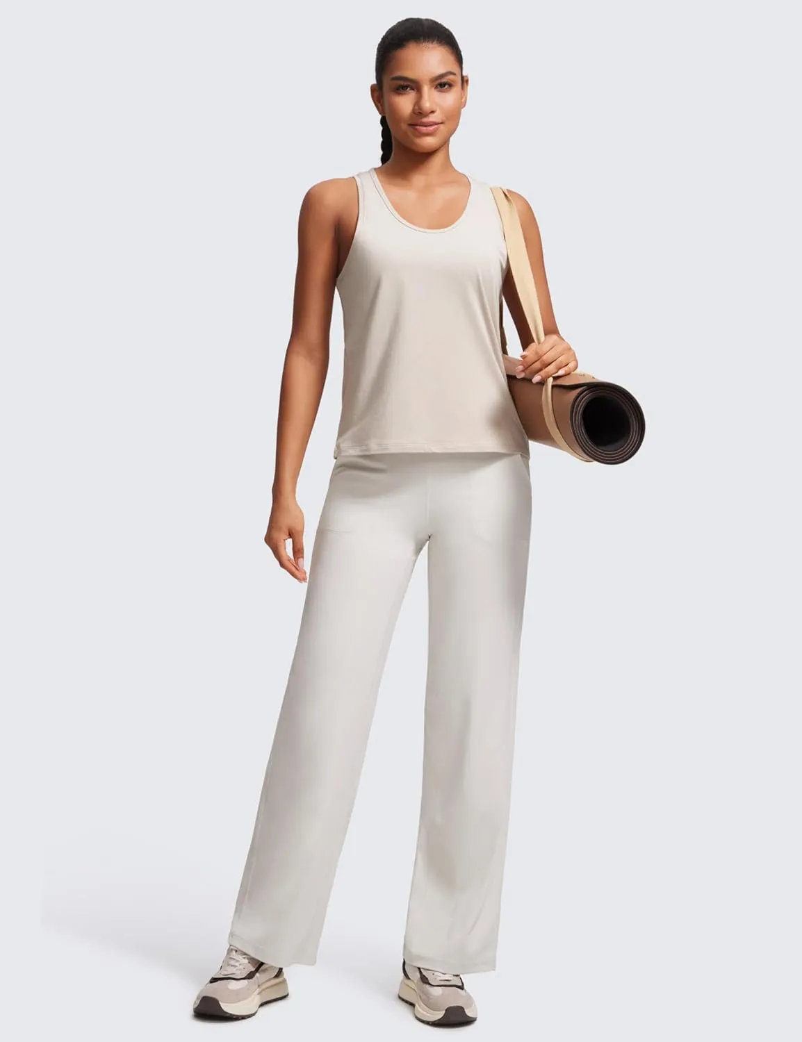 CRZ YOGA Pima Cotton Scoop Neck Tank Racerback Workout Tops for Women Soft Casual Basic Sleeveless Shirts