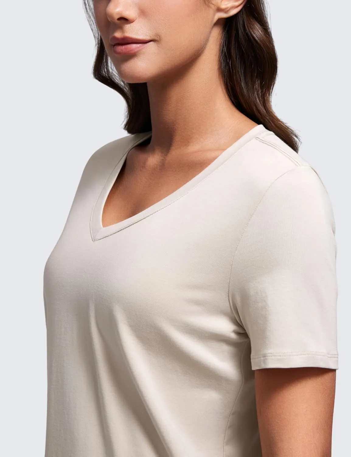 CRZ YOGA Womens Pima Cotton V Neck T-Shirt Short Sleeve Casual Workout Shirts Soft Summer Basic Tee Tops