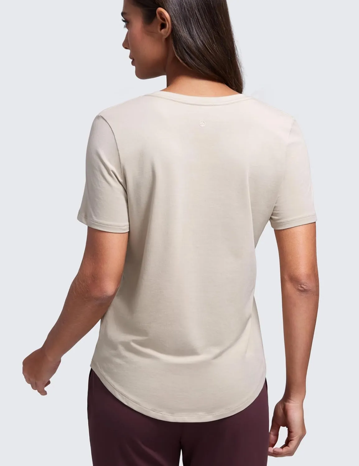 CRZ YOGA Womens Pima Cotton V Neck T-Shirt Short Sleeve Casual Workout Shirts Soft Summer Basic Tee Tops