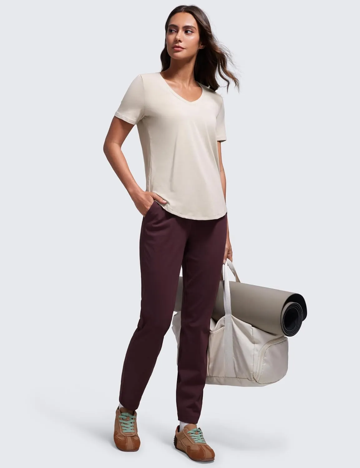 CRZ YOGA Womens Pima Cotton V Neck T-Shirt Short Sleeve Casual Workout Shirts Soft Summer Basic Tee Tops