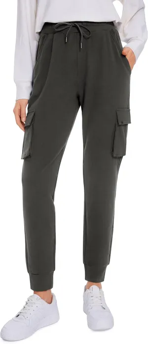 CRZ YOGA Womens Sweatpants Lightweight Cotton Cargo Joggers with 6 Pockets High Waisted Super Soft Casual Sweat Pants