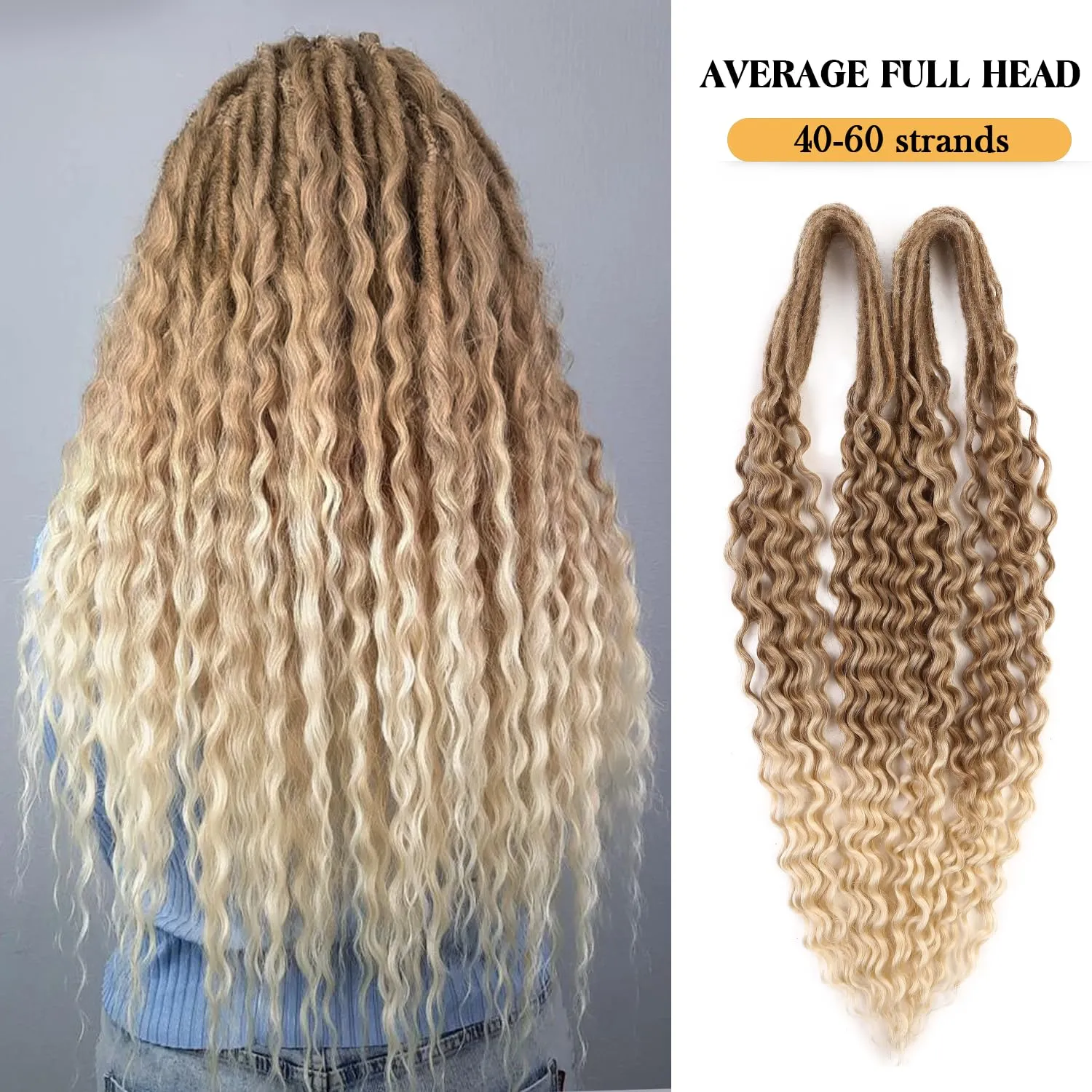 Curly DE Dreadlock Extensions Synthetic Wavy Double Ended Dreads with Curly Ends 20 Strands Handmade Crochet Dreads Soft Dreadlock Extensions for Women 24 inches