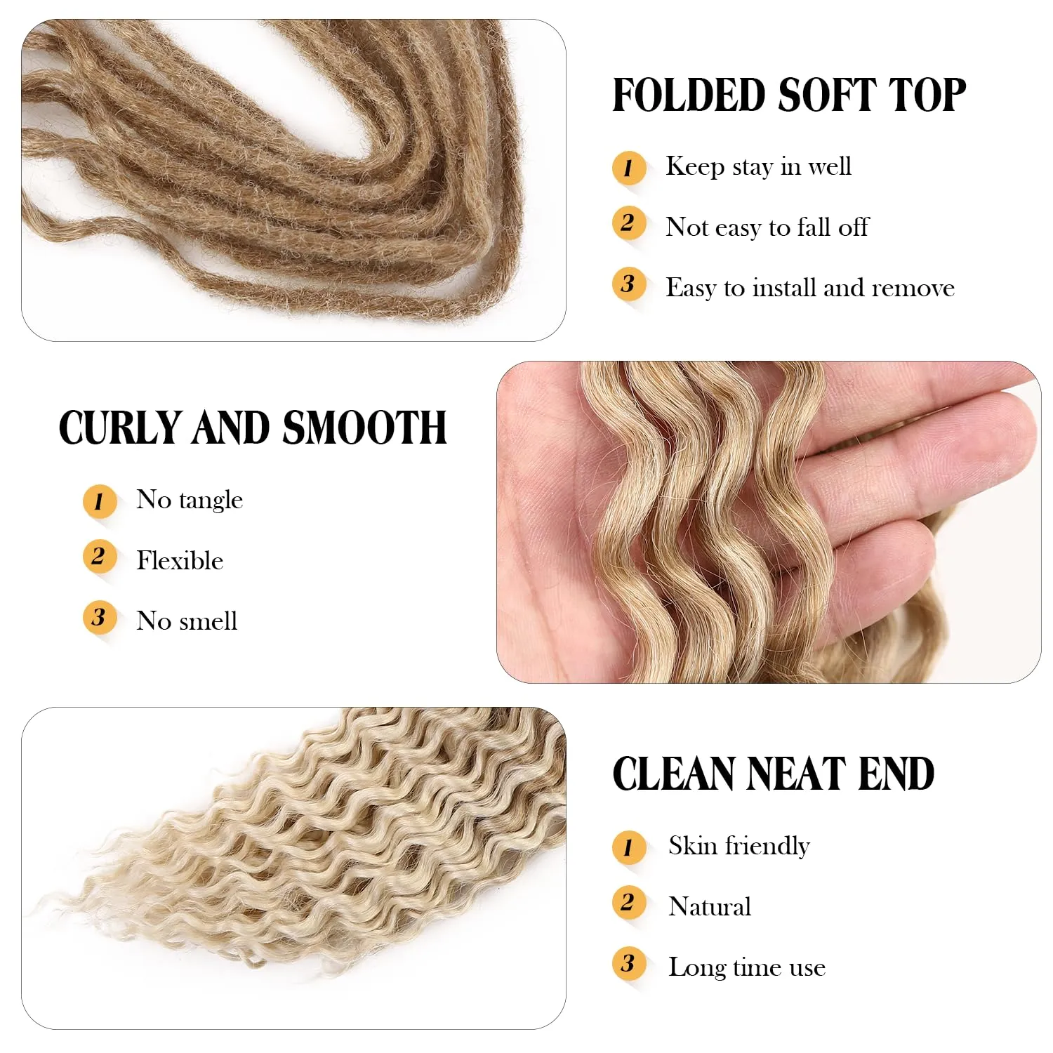 Curly DE Dreadlock Extensions Synthetic Wavy Double Ended Dreads with Curly Ends 20 Strands Handmade Crochet Dreads Soft Dreadlock Extensions for Women 24 inches