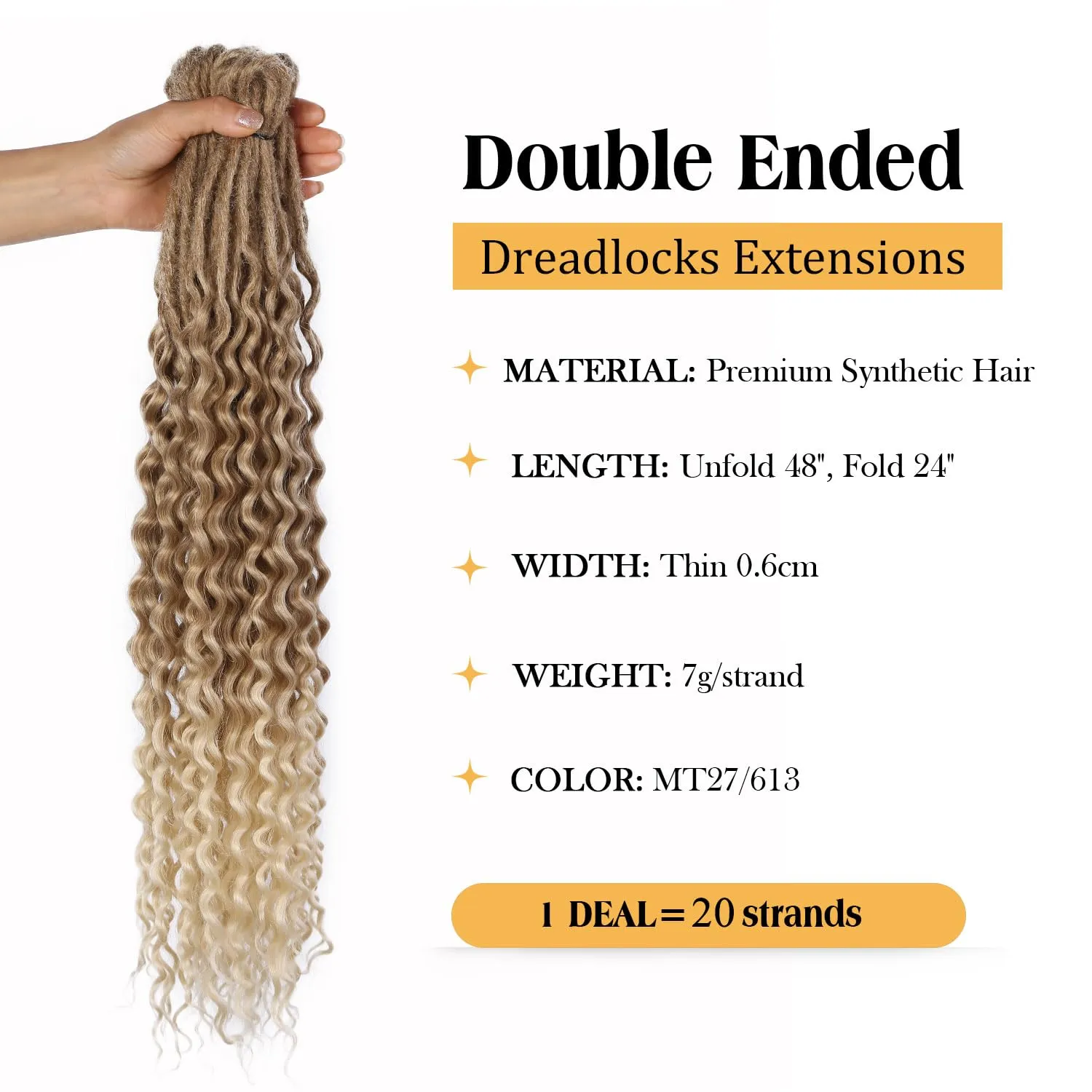 Curly DE Dreadlock Extensions Synthetic Wavy Double Ended Dreads with Curly Ends 20 Strands Handmade Crochet Dreads Soft Dreadlock Extensions for Women 24 inches