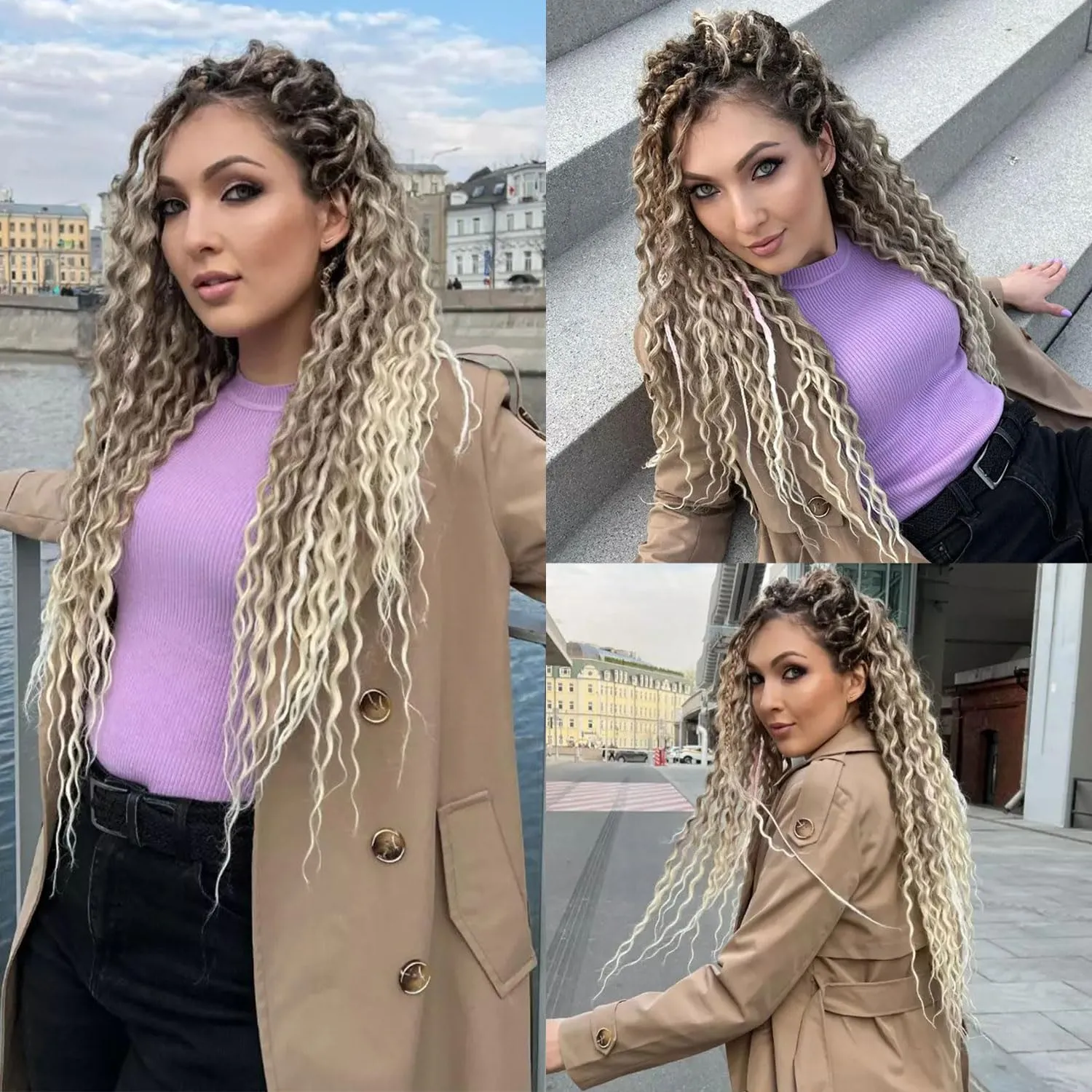 Curly DE Dreadlock Extensions Synthetic Wavy Double Ended Dreads with Curly Ends 20 Strands Handmade Crochet Dreads Soft Dreadlock Extensions for Women 24 inches