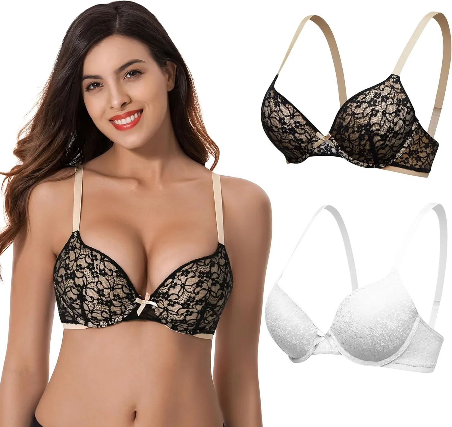 Curve Muse Women's Plus Size Perfect Shape Add 1 Cup Push Up Underwire Lace Bras