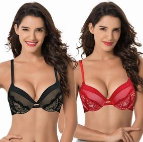 Curve Muse Women's Plus Size Push Up Add 1 Cup Underwire Perfect Shape Lace Bra