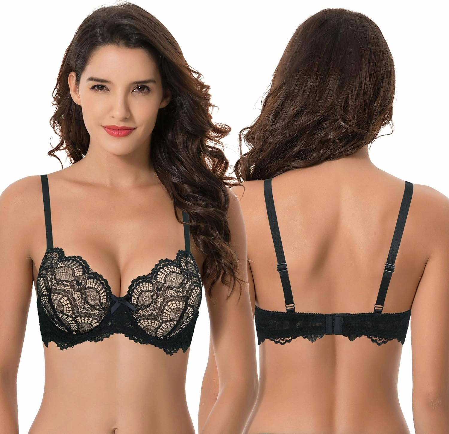 Curve Muse Women's Plus Size Push Up Add 1 Cup Underwire Perfect Shape Lace Bras
